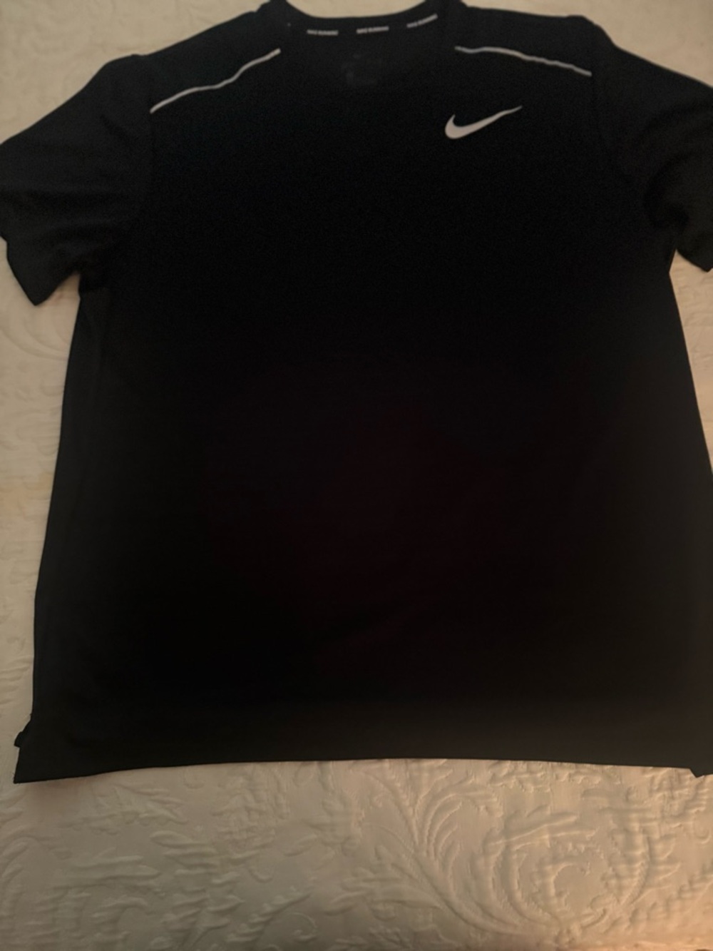 Nike Black Short Sleeve Running Athletic Tee with White Swoosh